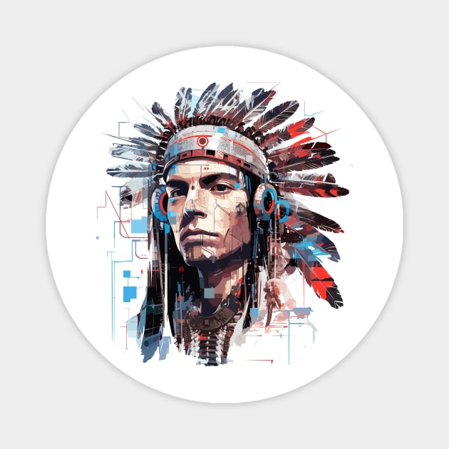 American Native Indian Brave Warrior Inspiration People Abstract Magnet by Cubebox